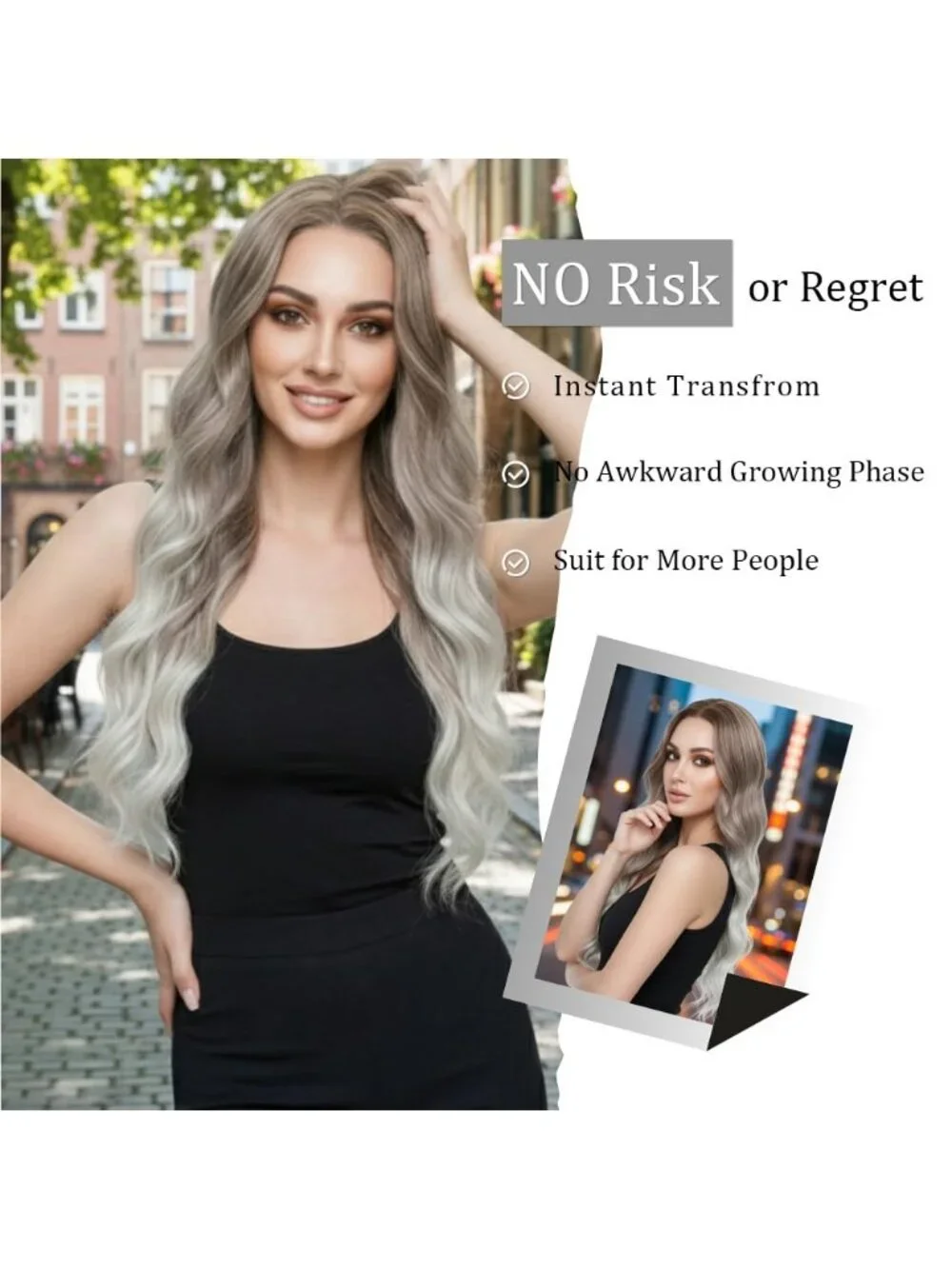 Women's Brown To White 26 Inch Charming Middle Part Heat Resistant Fiber Wigs